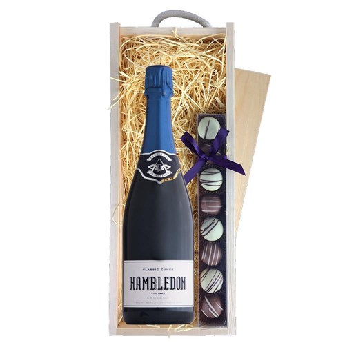 Hambledon Classic Cuvee English 75cl & Truffles, Wooden Box